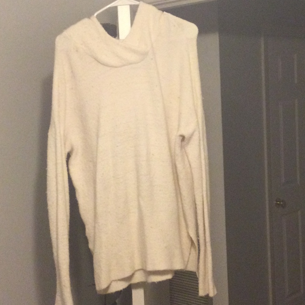 Cream sweater dress/tunic with hood
